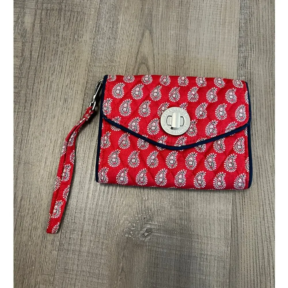 Vera Bradley Turnlock Wristlet Wallet Petite Red Bandana Paisley - Picture 1 of 4
